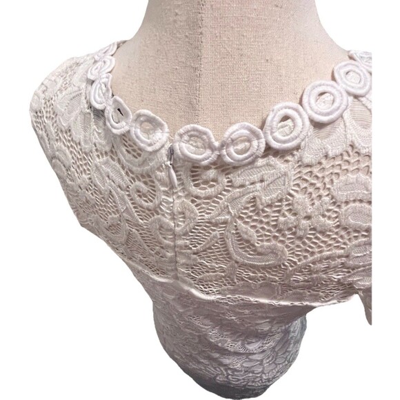 Ambiance SIZE Large Lace Croquette Romantic Fitted Cold Shoulder Mini Dress - Picture 6 of 10